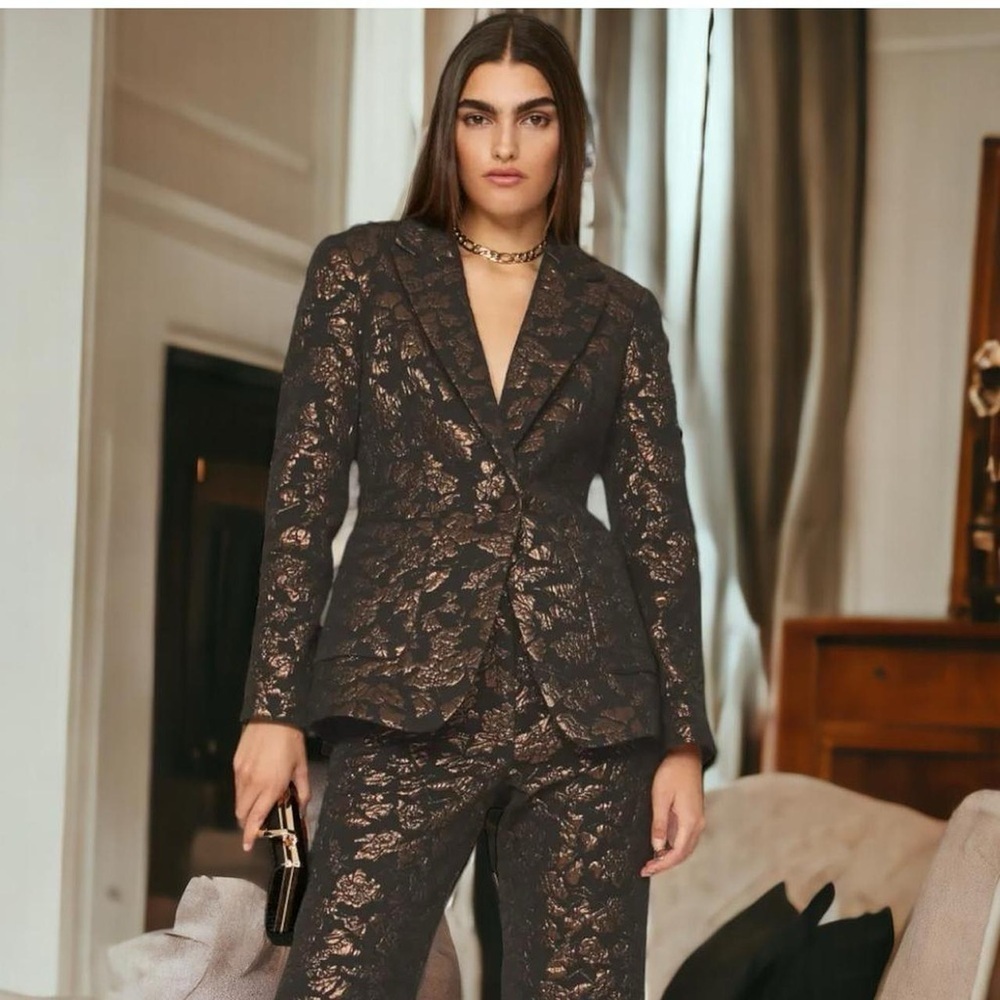 New! Tanya Taylor Jared Jacket Metallic Floral Bronze Black NWT! 🤎 Sz 4